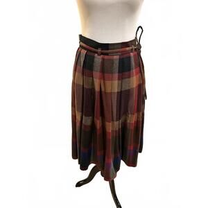 Vintage 1990 Plaid Wool Midi Skirt Fall sz UK 14, US‎ 8